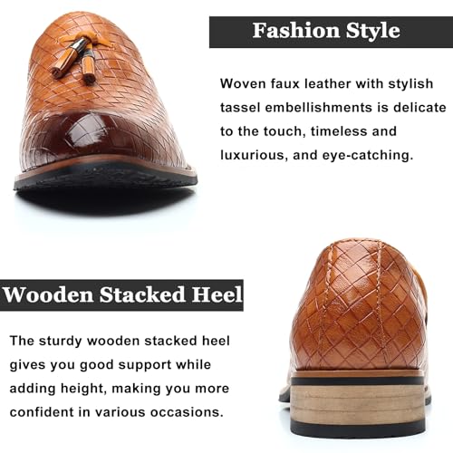 Men's Woven Leather Tassel Loafers Fashion Lightweight Slip On Low Block Heel Smoking Slipper Weeding Party Prom Dress Shoes for Men3