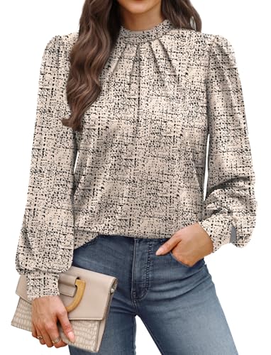 Image of WIHOLL Long Sleeve Shirts for Women Mock Neck Tops Pleated Front Blouses Dressy Casual Spring Fall Clothes 2026 Fashion