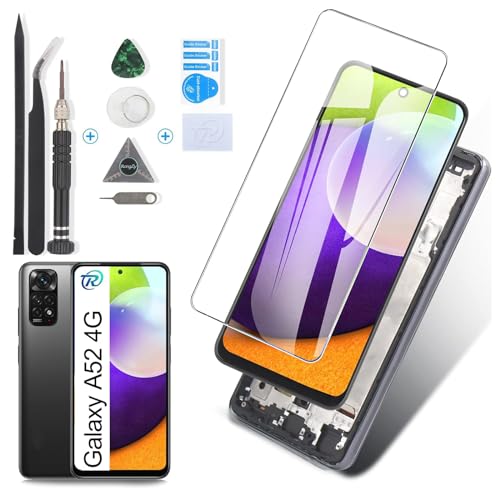 RongZy Pantalla para Samsung Galaxy A52 4G A525F Pantalla Táctil LCD Kit de Pantalla de Repuesto Ensamblaje Digitalizador de Reemplazo con Herramientas(Nergo con Marco)