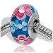 Timeline Treasures European Charm Bracelet Bead Fits Pandora Lampwork Glass Rhinestone Pink Plumeria