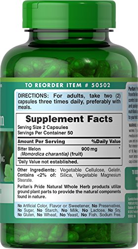 Puritan's Pride Bitter Melon 450 mg, 100 Count, White15-205