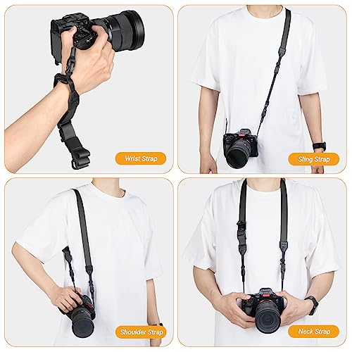 TARION 4-in-1 Camera Strap for Photographers: Adjustable Camera Neck Strap Crossbody Sling Strap Wrist Strap Convertible with Durable Duraflex Quick Release Buckles Universal for Women Men Black MB01 - Thumbnail 2