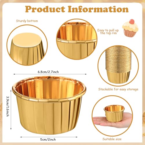 Image of 600 Pack Gold Cupcake Liners Bulk Disposable Foil Muffin Cup
