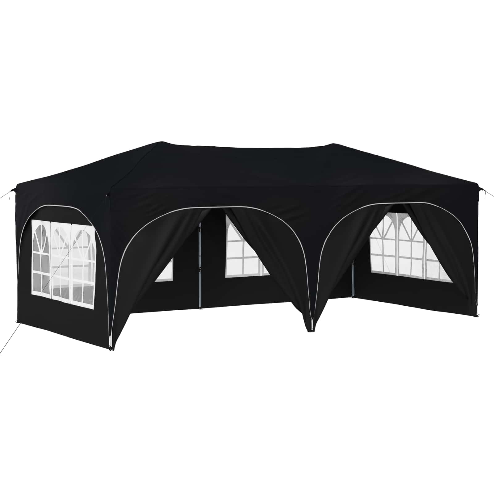 Namiot imprezowy Pop-up, antracyt, 575 x 288 x 245 cm, wykonany z tkaniny Oxford z 3 poziomami regulacji wysokości, w zestawie 4 liny wiatrowe i 8 szpikulców do wbijania w ziemię dla stabilności