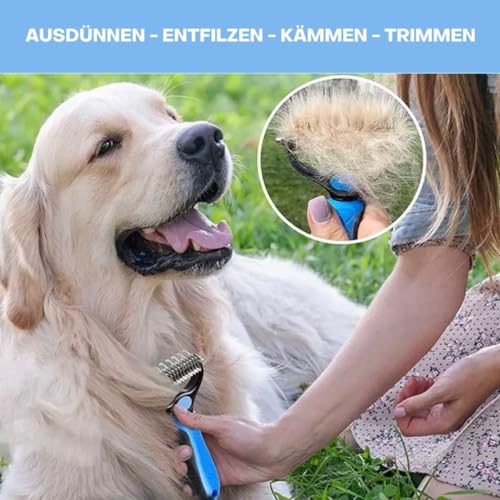 Tiertastisch Hundebürste & Katzenbürste für Mittel-& Langhaar, Unterwollkamm zur Entfernung von Unterwolle und Verfilzungen, Deckhaarschutz und Massageeffekt, Fellhaarbürste zur Enthaarung