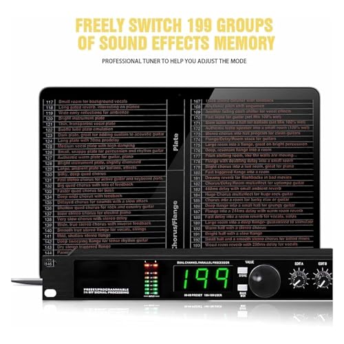 Audio Processor Equalizer, Digital Reverb Multi Effect DSP Processor, Preset/Programmable 24 Bit Signal Processing, for Studio, Stage Performance, 99 Preset Programs - Thumbnail 6