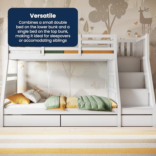 Flair Furnishings Triple Bunk Beds for Kids, Bunk Bed with Storage, Heavy Duty and Sturdy, Cosy, Stylish, Space-Saving Design (White)