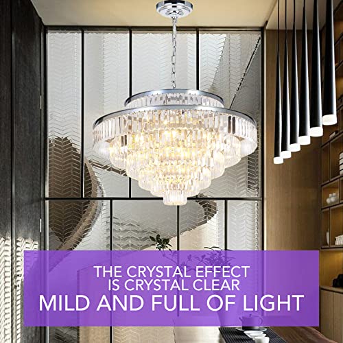 Crystal Chandeliers Modern Style Chrome 39 Inch & Lights Round Hanging Classic Pendant Ceiling Chandelier Lighting Fixture 7-Tier For Dining Room Living Room #TOP3