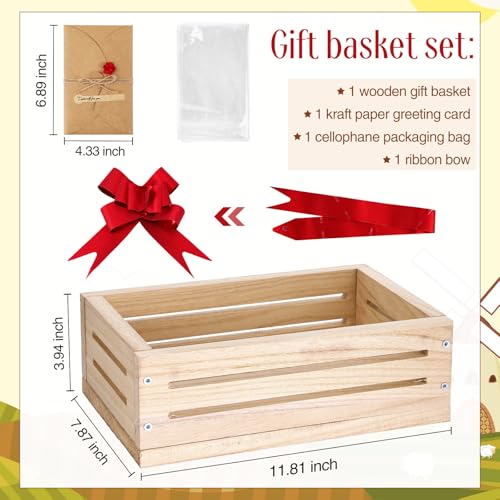 Image of Wonderjune Wooden Baskets for Back to School Gifts Empty Wood Basket with Cellophane Bag Ribbon Greeting Card for Birthday Baby Shower Wedding Housewarming Gifts Packaging(Wood,Small)