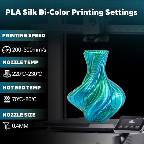 Image of Silk Dual Color Blue Green PLA 1.75mm 1kg Shiny 3D Printer Filament FDM AMS | Silk Finish Bi color Blue Green Coextrusion Shiny Smooth transition Neatly wound Low warping 1kg spool 2.2lbs for Bambu Prusa