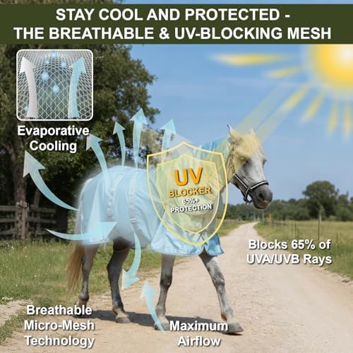 Gallopoff Summer Horse Fly Sheet with Detachable Neck and Belly Cover, Breathable Fine Mesh Sweet Itch Protection for Stable & Pasture Turnout, Biting Defense & All-Day Comfort Shield Cyanblue 69" — view 4