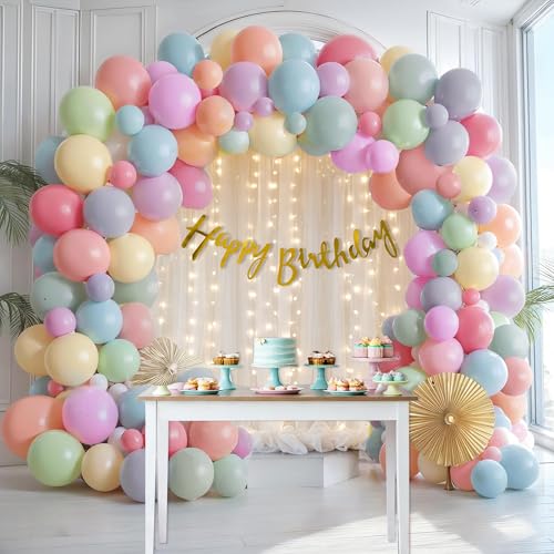 Image of SpecialYou.in Rubber Rainbow Theme Birthday Decoration Kit For Girls With Pastel Balloons For Decorations, Pastel Balloons For Birthday Decor Items For Baby Girl, Boy- 69 Pcs