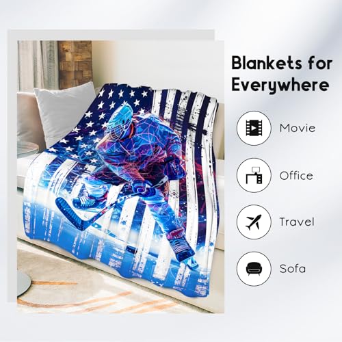 Hockey Blanket, Boys Blankets for Kids, Ice Hockey Gifts for Sports Lovers, Cozy Flannel Throw for Boys Room Decor, 30"x40"