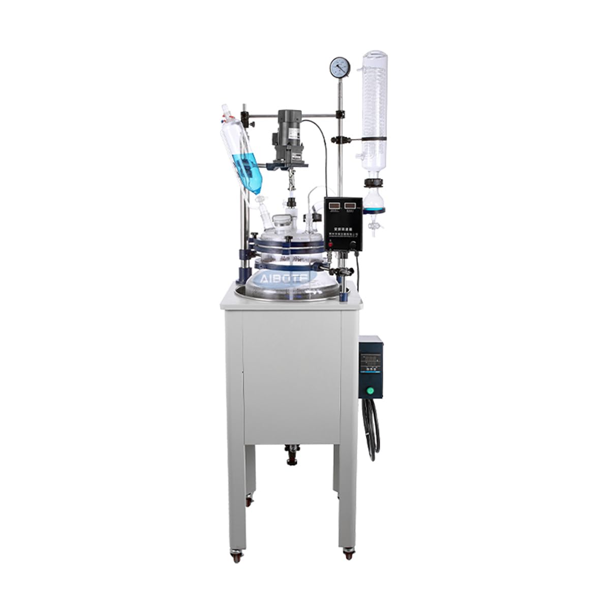 100L Heating Glass Reactor, 304 Stainless Steel, 3KW Heating Power, Constant Speed Stirring, Precision Temperature Control, Vacuum & Cooling Compatible for Laboratory Chemical Reactions