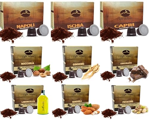 Caffè Vulcanus - Kit degustación 120 cápsulas compatibles con máquinas domésticas Nespresso®* con cafés aromatizados