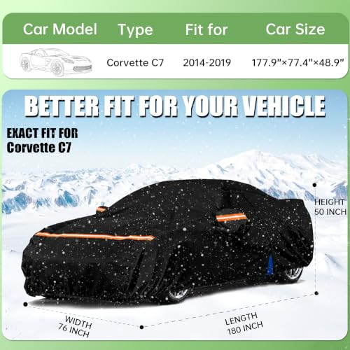Image of Car Cover for Corvette C7 Stingray /Z51 /Z06 (2014-2019), Vehicle Cover Waterproof All Weather with Zipper Door, 6-Layer Heavy Duty Car Cover for Sun, Dust,Rain & Snow Protection, Indoor & Outdoor Use