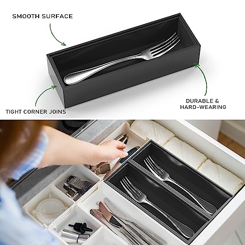 Veyfey Bamboo Drawer Organizer Kitchen Organization Set Of 2 Silverware Storage Utensil Stackable Wooden Tray Small Wood Box 9" X 3" X 2"(Black) #TOP2