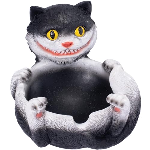 Black Large Trippy Cat Premium Polystone Ashtray by Fujima Ashtray for Outdoor/Indoor/Patio/Home Decor Use Ash Holder for Smokers Cigarettes Unique Ashtray Height 3.4 x Length 5