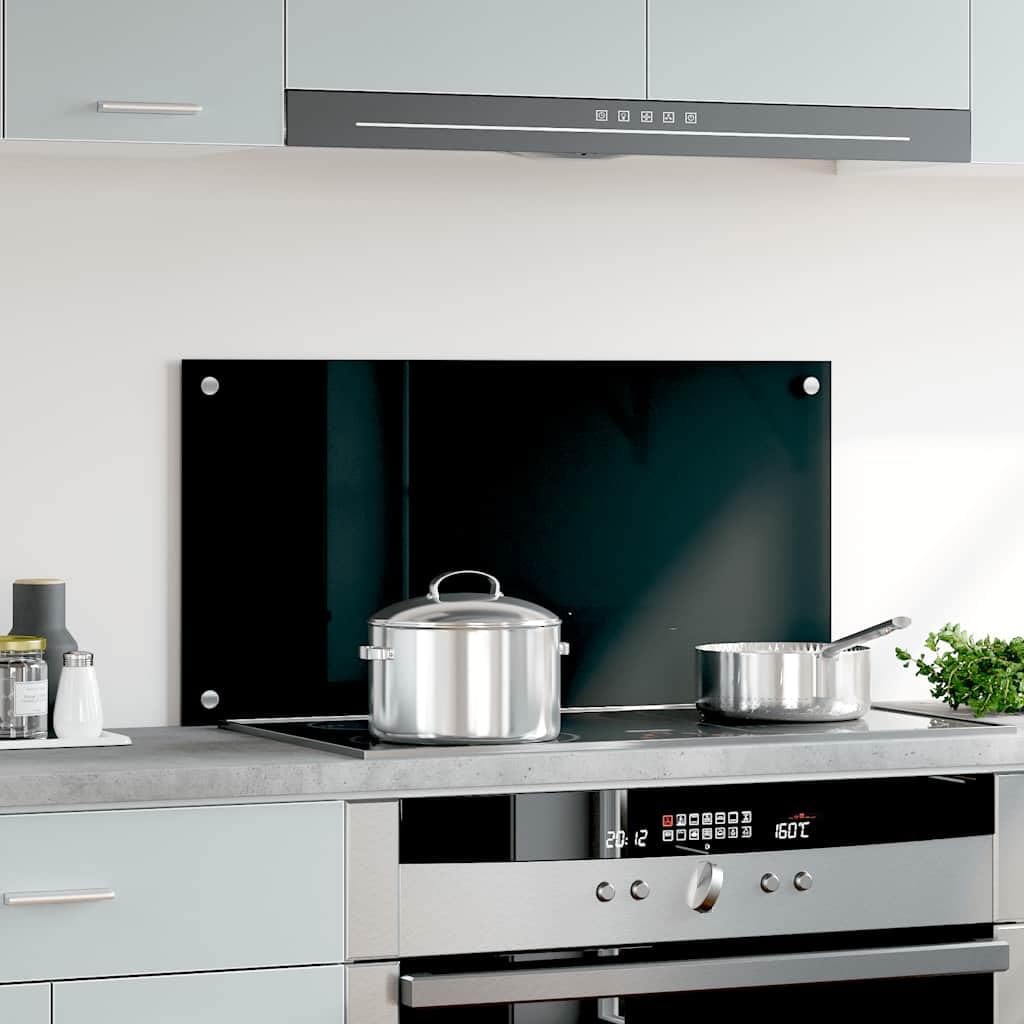 Kitchen Backsplash Black 31.5"x15.7" Tempered Glass Splash Guard Heat-Proof Scratch-Resistant Easy Mounting Wall Protection