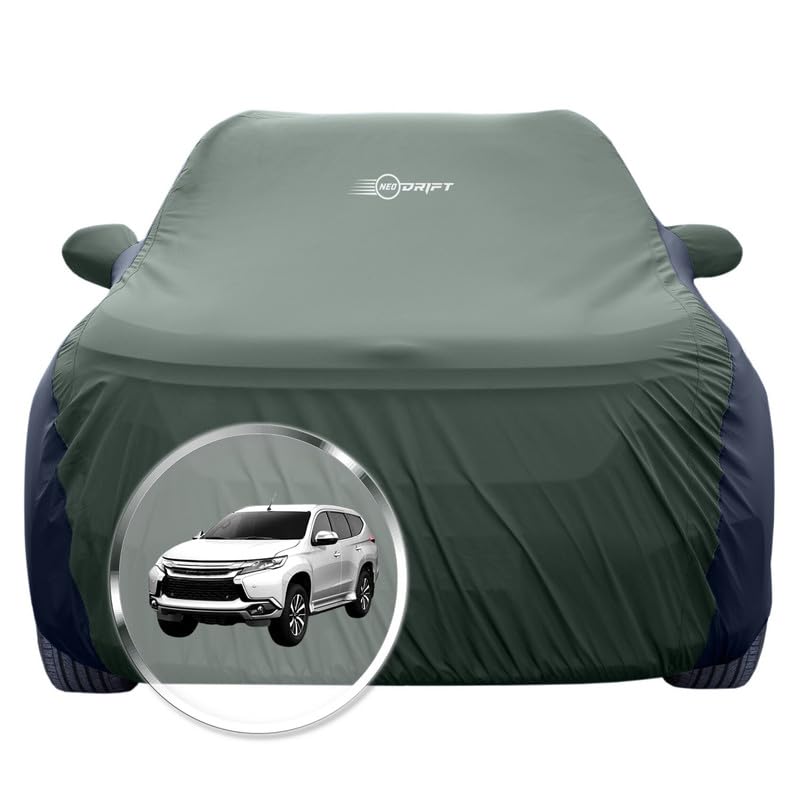 Image of NEODRIFT 'SuperTech' Car Cover for Mitsubishi Pajero Sports (100% Water-Resistant, All Weather Protection, Tailored Fit, Multi-Layered & Breathable Fabric) (Colour: L.Green+Black)