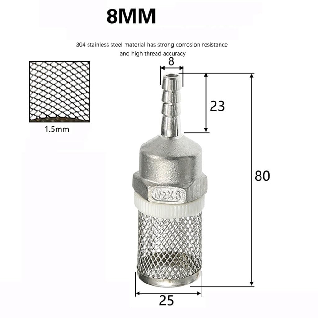 Filtro para Bomba de Agua, Filtro de Manguera 6/8/10/11/12/13/14/15/16/19mm, Tubo riego for jardín, Bomba Lavado Coche Acero Inoxidable, 1 ud(8mm)