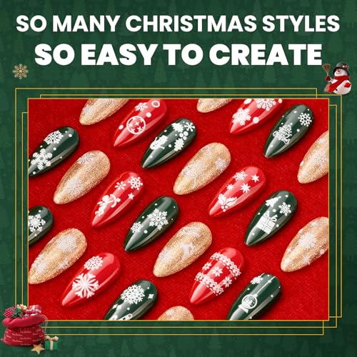 Image of Beetles Snowflake Nail Art Stickers 30 Sheets 3D Nail Stickers White Snowmen Santa Claus Elk Nails Supplies DIY Decals for DIY Decoration Nails Art