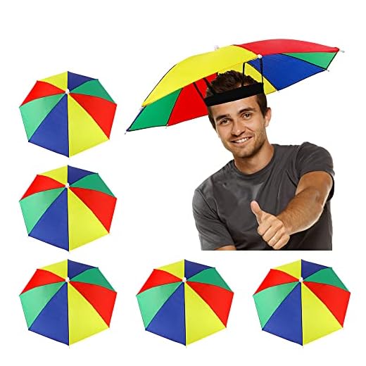 5 Pack Umbrella Hat with Elastic Band, Rainbow Waterproof Fishing Umbrella Hat for Adults Kids Women Men