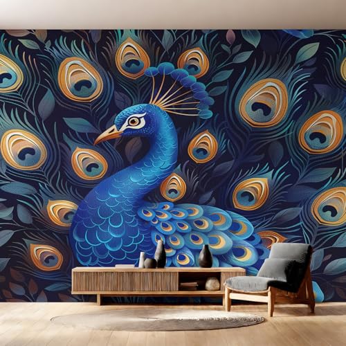 Genérico Papel Pintado Pared Pavo Real Papel Pintado Pared Dormitorio Pluma de Pavo Real, Salon Tejido No Tejido Decoración del Hogar 250x175 W21