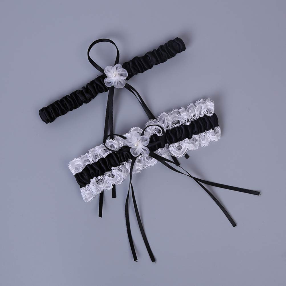 Cintura 1 Paio di Giarrettiere da Sposa Cinture Anello per Coscia in Pizzo Fascia per Gamba Floreale per la Festa di Nozze (Colore : Bianco) (Nero Bianco)