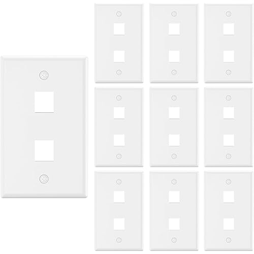VCE 2 Port Keystone Wall Plate UL Listed (10-Pack), Single Gang Wall Plates for RJ45 Keystone Jack and Modular Inserts, White