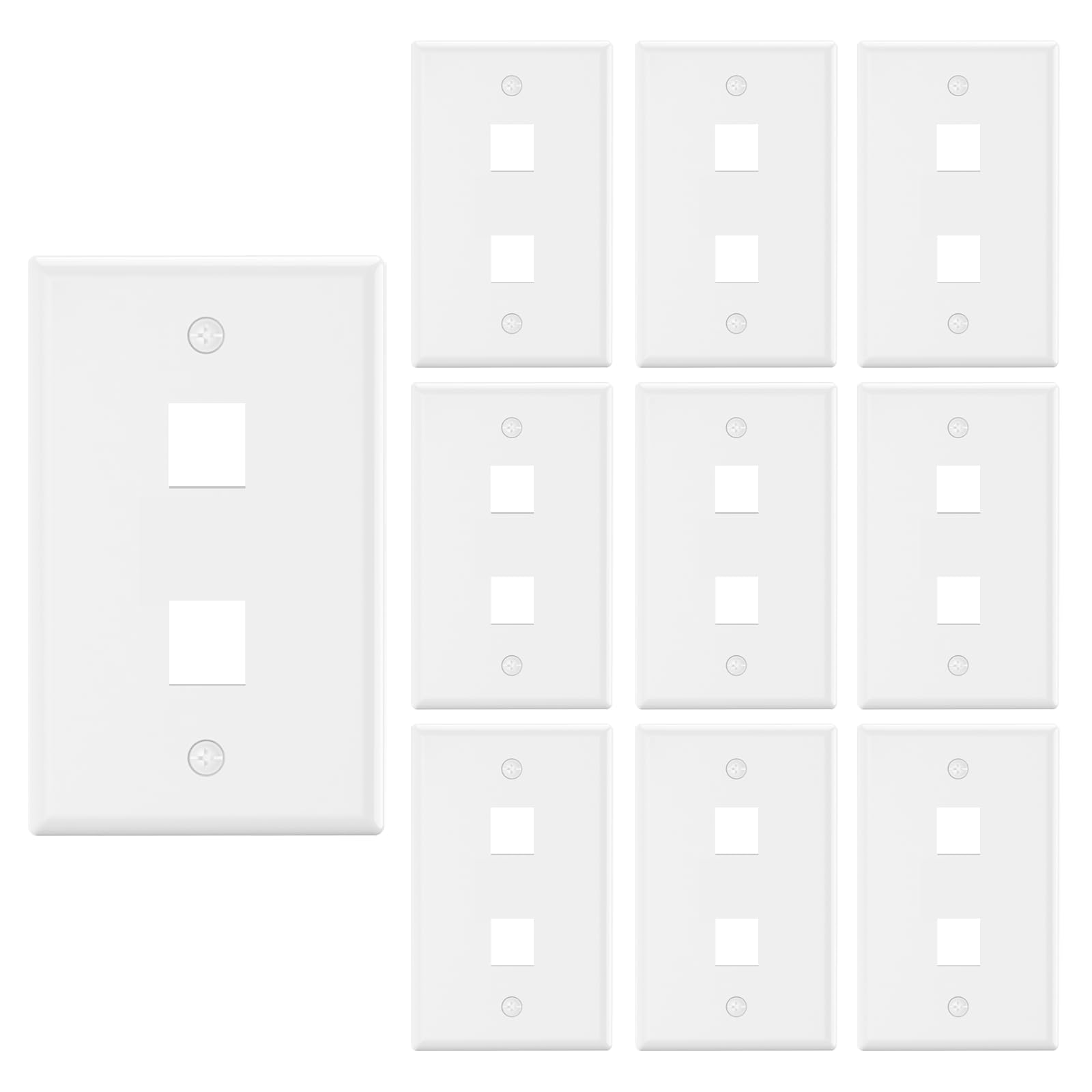 VCE 2 Port Keystone Wall Plate UL Listed (10-Pack), Single Gang Wall Plates for RJ45 Keystone Jack and Modular Inserts, White