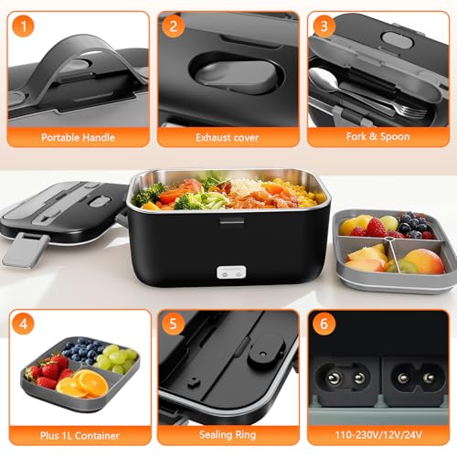 LISHZEN Electric Lunch Box for Adults, 2.8L Double Layer Heated LunchBox - image 5