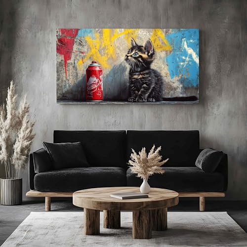 Peinture affiche graffiti chat abstrait format vertical 50x100 cm - 5