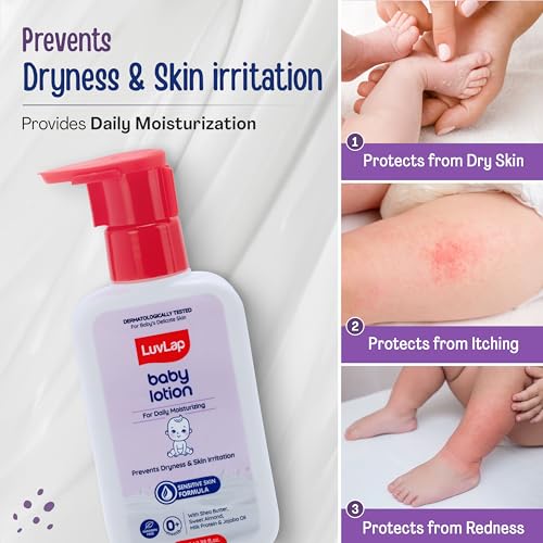 Image of LuvLap Baby Lotion with Milk Protein - 100ml, Suitable for Baby's Delicate Skin, 24 Hour Protection for Sensitive Skin, Shea Butter and VIT E, Paraben Free, Sweet Almond Oil, Dermatologically Tested