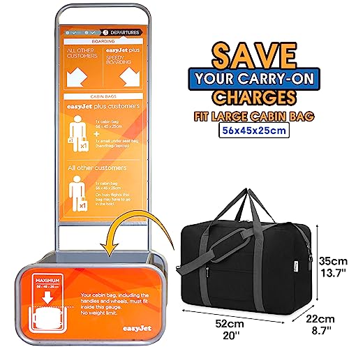 Narwey Handgepäck Tasche für Flugzeug Faltbare Reisetasche Damen Weekender Bag Sporttasche Damen Herren Handgepäck Koffer Groß 40L(Schwarz)