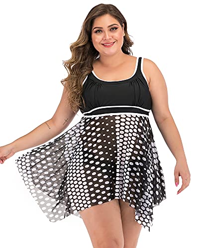 Plus Size Swimwear for Women Two Piece - Plus Size Bathing Suits, Plus Size Swimsuits, Dot Print, Womens Swimsuits Tankini, Plus Tankini Swimsuits (DOT) (XXL) Black