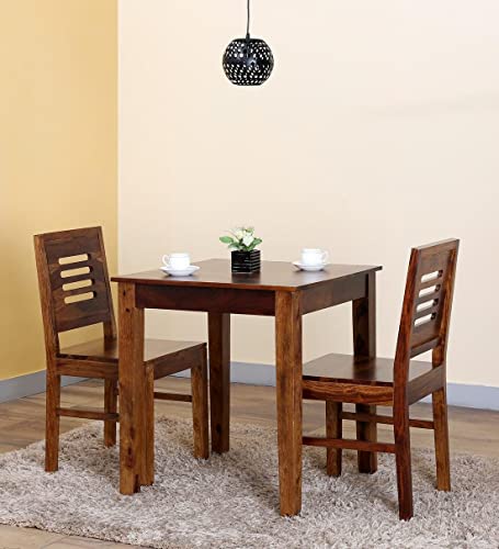 Image of Sheesham Wooden Dining Table 2 Seater | Dining Table Set with 2 Chairs for Living Room| Home Dining Room Furniture (Solid Wood, Wooden Finish, 2 Seater)