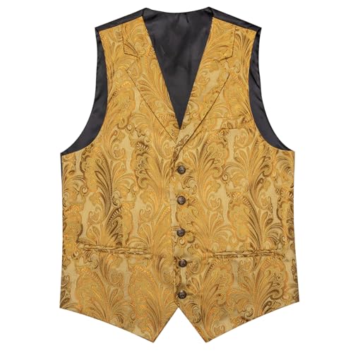 Image of Barry.Wang Mens Silk Lapel /Shawl Collar Vest Tie Sleeve Holder Set Formal /Casual Paisley Vests Wedding Tuxedo Waistcoat