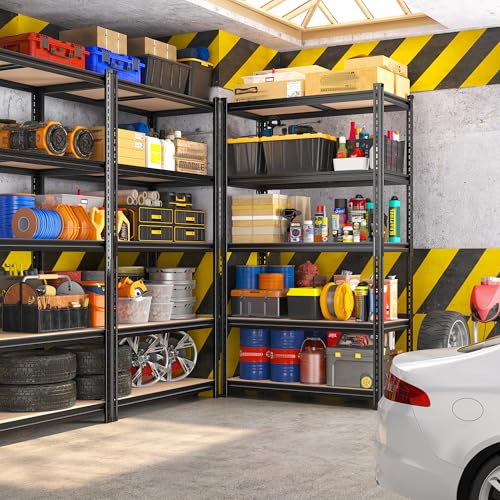 Image of REIBII 2400LBS Garage Shelving,36 inch Wx16 inch Dx72 inch H Shelves for Basement | Adjustable 5-Tier Shelving Unit,High-Density MDF Shelves,Heavy Duty Storage Shelves,Easy Assembly,For Pantry Workshop Storage