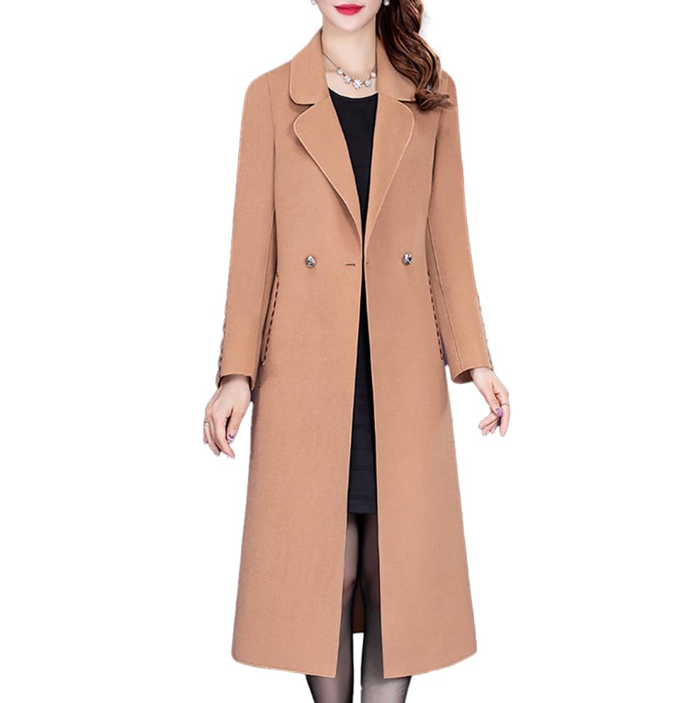 Aprsfn Women's Long Pea Coat Fall Spring Elegant Solid Color Jacket