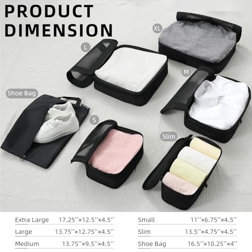 Image of BAGAIL 4 Set /6 Set /8 Set Compression Packing Cubes Travel Accessories Expandable Packing Organizers (Square Mesh, 05-Black)
