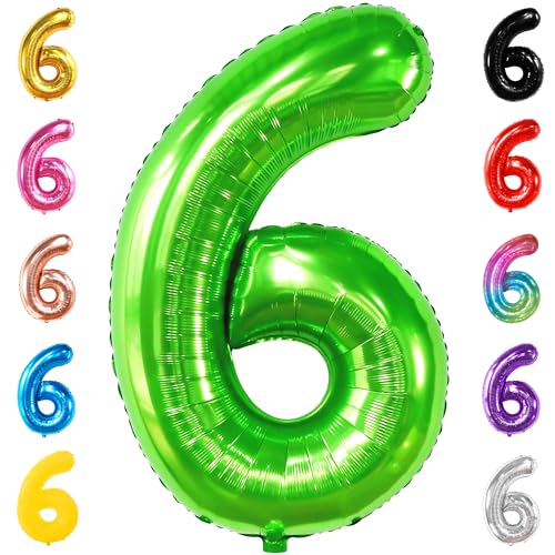 Image of KatchOn, Giant Light Green Number 6 Balloon, 40 Inch | 6th Birthday Balloon