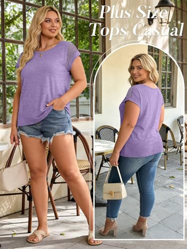 Image of Bliwov Womens Tops Lace Cap Sleeve T Shirts,Cute Trendy Casual,Beach Vacation Outfits,Summer Spring Fashion Clothes