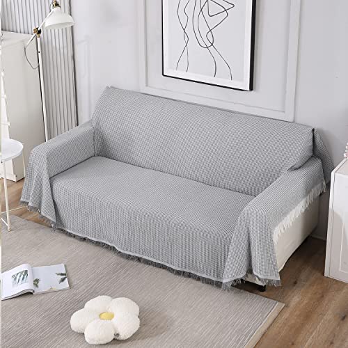 Image of Hokipo Polyester Cotton Sofa Cover Thick And Soft Throw Blanket 2 Seater Large, 180 (D) X 260 (L) Cm (Ar-4640-N1) - Grey