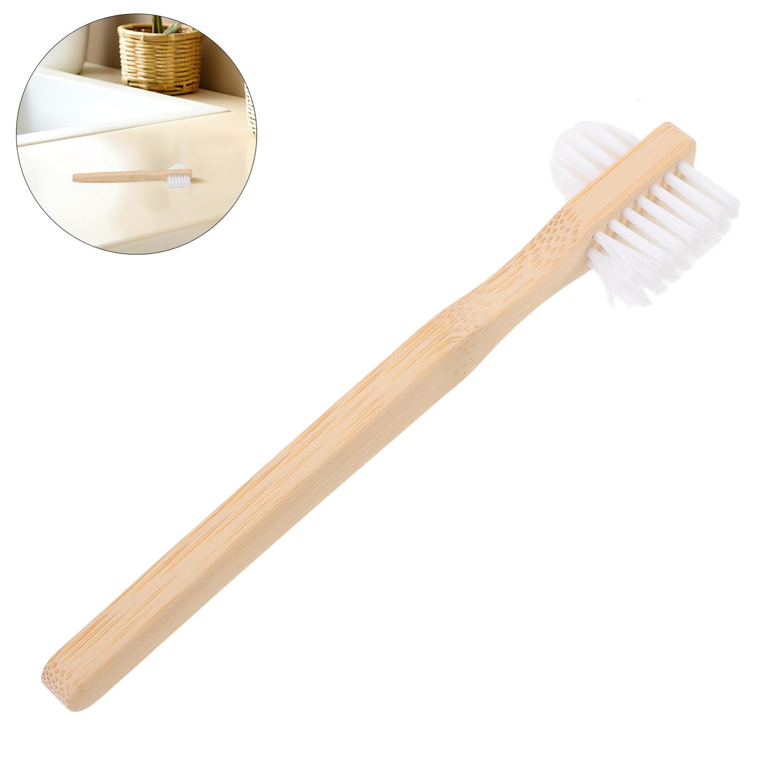8 Pièces Lot de Brosses à Dents pour Prothèses Dentaires Double Face Poils Moyens Nylon Manche Antidérapant Bambou Nettoyage Profond des Crevasses Portables pour Soins Buccaux à