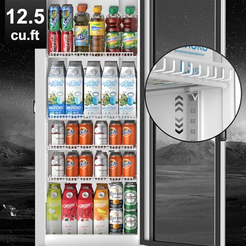 Image of Coolski 12.5 Cu.ft. Commercial Merchandiser Refrigerator Glass Door Beverage Refrigerator and Cooler with LED Lighting and Adjustable Shelves for Restaurant Cafe, Certified by ETL /ETL SANITATION