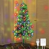 Liliful 4ft Pre Lit Artificial Christmas Tree with Plug in 70 LED arm White Light Xmas Pencil Tree nclude Metal Foldable Stand for Home Xmas Party Decor(Multicolor Light)