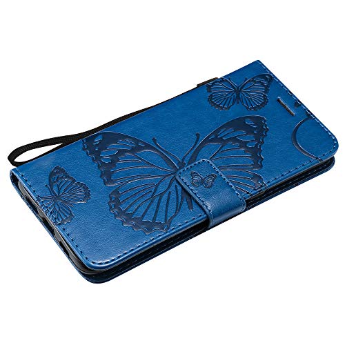Isadenser Compatible With Samsung Galaxy S6 Edge Plus Case Butterfly Embossing [Kickstand Flip] [Card Slot] [Magnetic Clasp] Flip Phone Case For Samsung Galaxy S6 Edge Plus Blue Butterfly Kt #TOP4