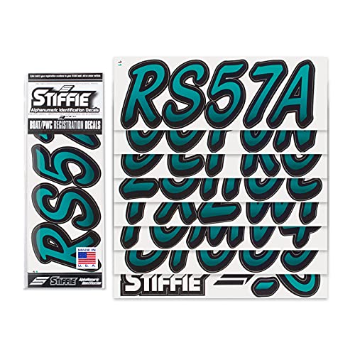 Image of STIFFIE Whipline Aqua /Black 3 inch Boat & PWC Registration Decals • Numbers Letters Stickers