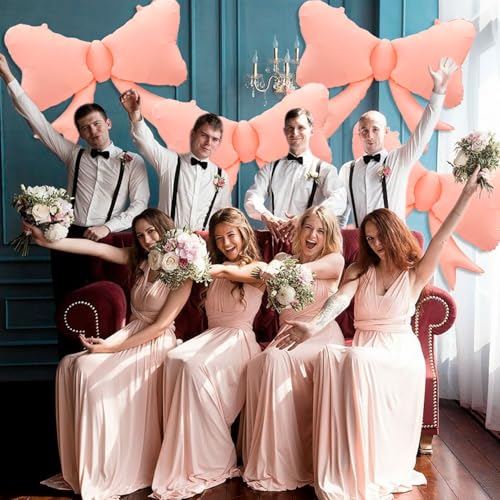 Image of 4 Pcs Large Bow Balloons, Pink Bow Balloon Coquette Balloons for Pink Bow Party Decorations Coquette Birthday Decorations